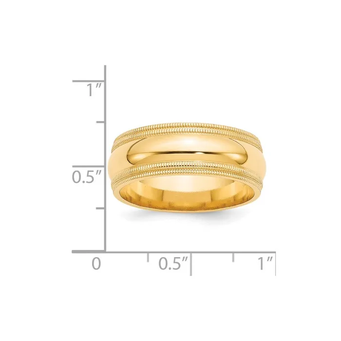 Goldia Rings Solid 10K Yellow Gold 8mm Double Milgrain Comfort Fit MensWomens Wedding Band Ring Size 9