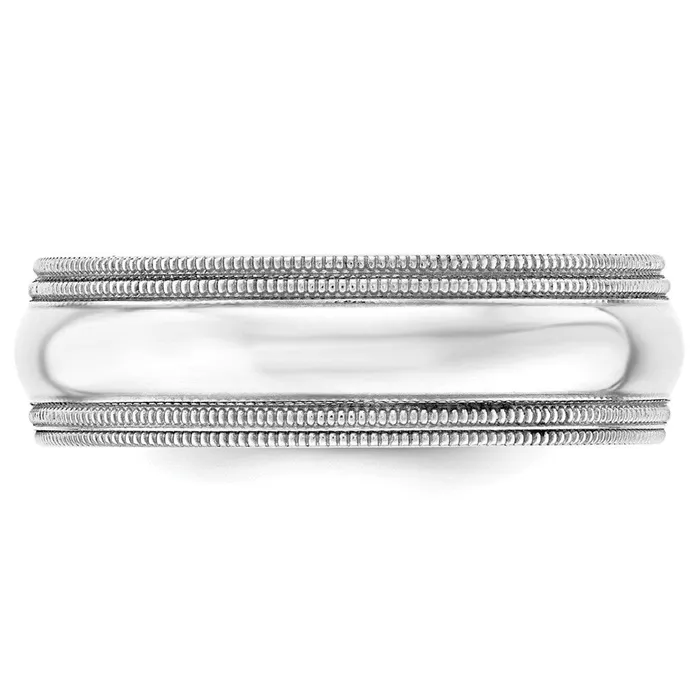 Goldia Rings Solid 14K White Gold 7mm Double Milgrain Comfort Fit MensWomens Wedding Band Ring Size 75