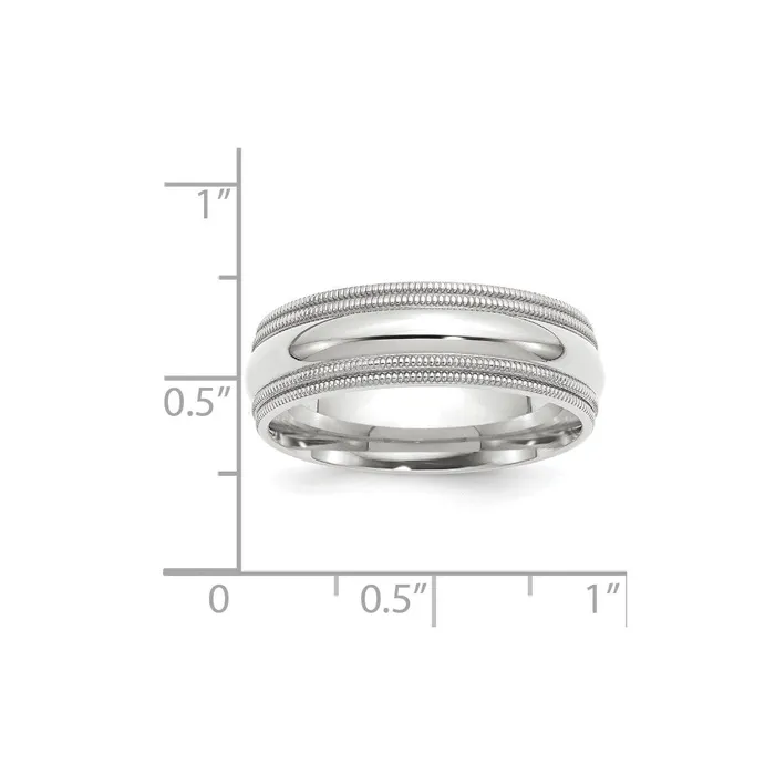 Goldia Rings Solid 14K White Gold 7mm Double Milgrain Comfort Fit MensWomens Wedding Band Ring Size 75