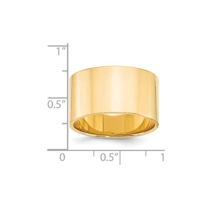 Goldia Rings Solid 14K Yellow Gold 12mm Light Weight Flat MensWomens Wedding Band Ring Size 65