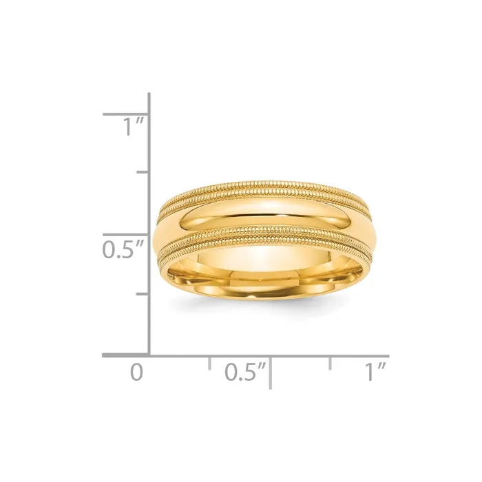 Goldia Rings Solid 14K Yellow Gold 7mm Double Milgrain Comfort Fit MensWomens Wedding Band Ring Size 85