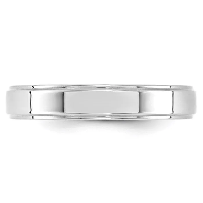 Goldia Rings Solid 18K White Gold 4mm Flat with Step Edge MensWomens Wedding Band Ring Size 135