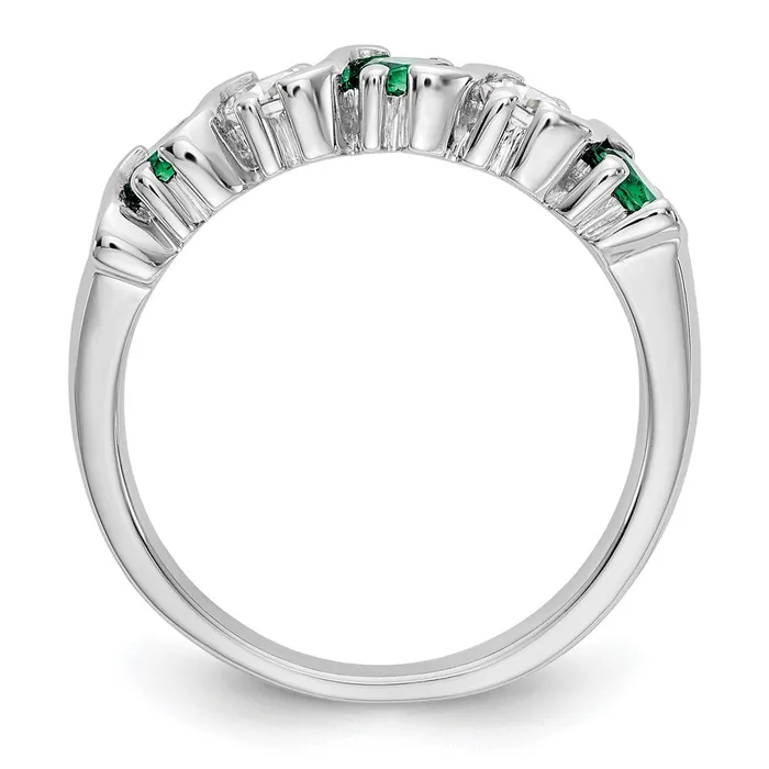 Goldia Solid 14k White Gold Simulated CZ wSimulated Emerald Band Rings