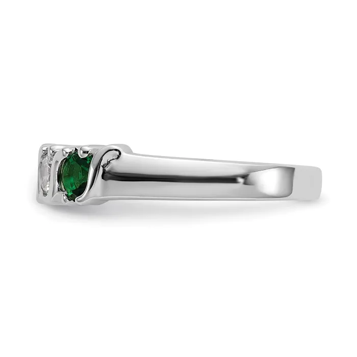 Goldia Solid 14k White Gold Simulated CZ wSimulated Emerald Band Rings