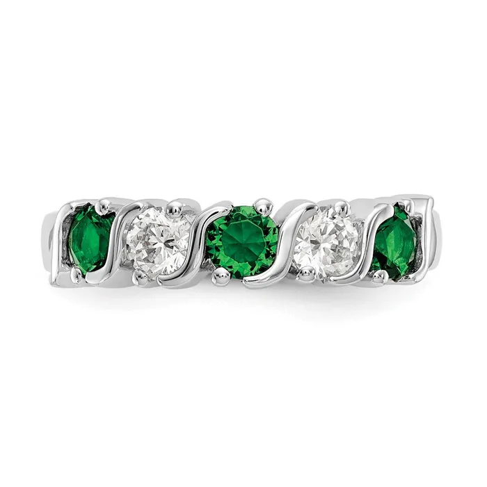 Goldia Solid 14k White Gold Simulated CZ wSimulated Emerald Band Rings