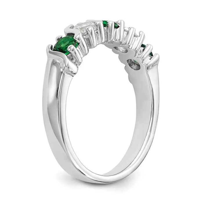 Goldia Solid 14k White Gold Simulated CZ wSimulated Emerald Band Rings
