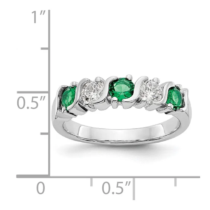 Goldia Solid 14k White Gold Simulated CZ wSimulated Emerald Band Rings