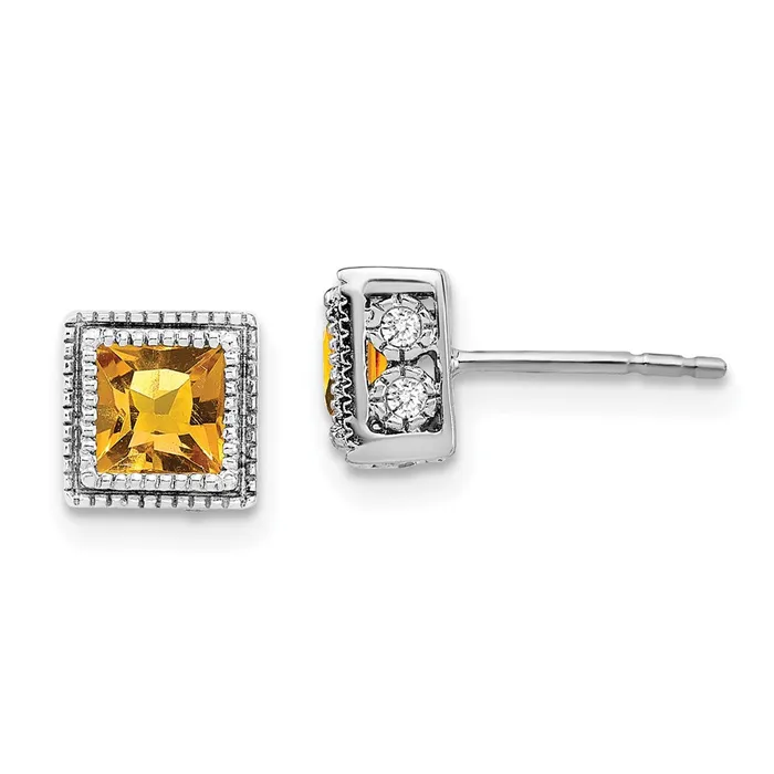 Goldia Solid 14k White Gold Square Simulated Citrine and CZ Earrings Earrings Goldia Solid 14k White Gold Square Simulated Citrine and CZ Earrings Earrings
