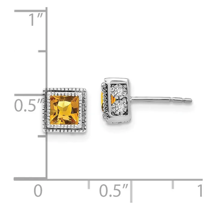 Goldia Solid 14k White Gold Square Simulated Citrine and CZ Earrings Earrings