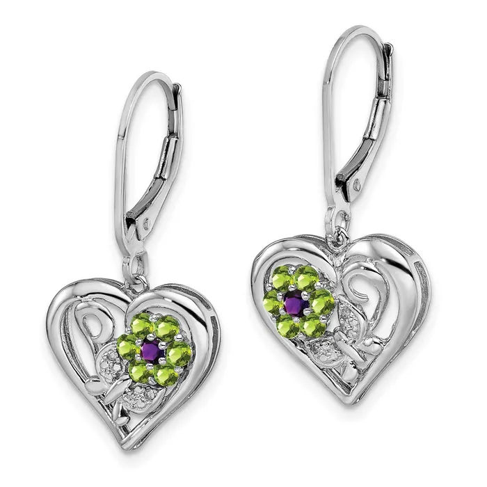 Goldia Sterling Silver Rhodiumplated Amethyst Peridot Diamond Earrings Earrings