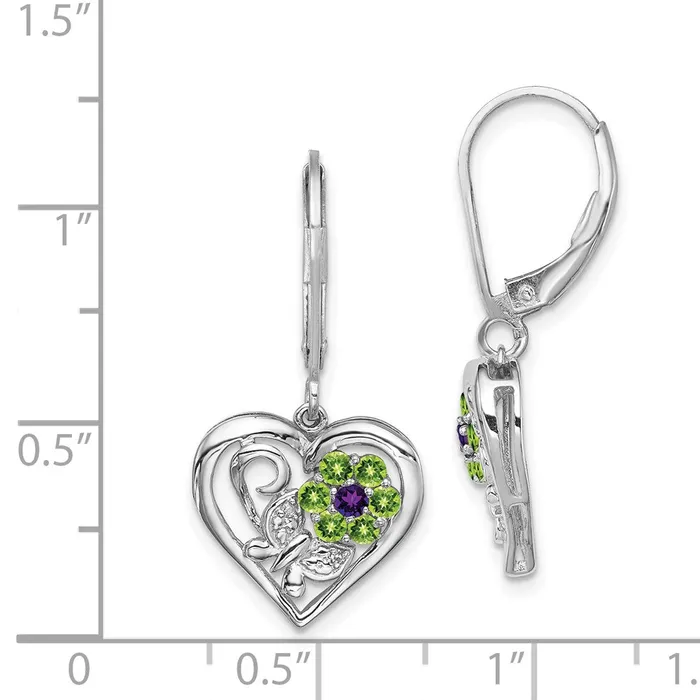 Goldia Sterling Silver Rhodiumplated Amethyst Peridot Diamond Earrings Earrings