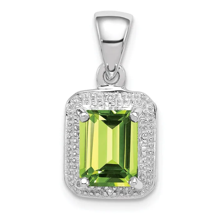 Goldia Sterling Silver Rhodium Plated Emeraldcut Peridot and Diamond Pendant Necklaces Goldia Sterling Silver Rhodium Plated Emeraldcut Peridot and Diamond Pendant Necklaces