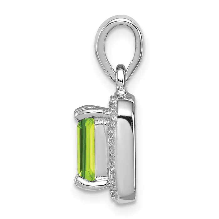 Goldia Sterling Silver Rhodium Plated Emeraldcut Peridot and Diamond Pendant Necklaces