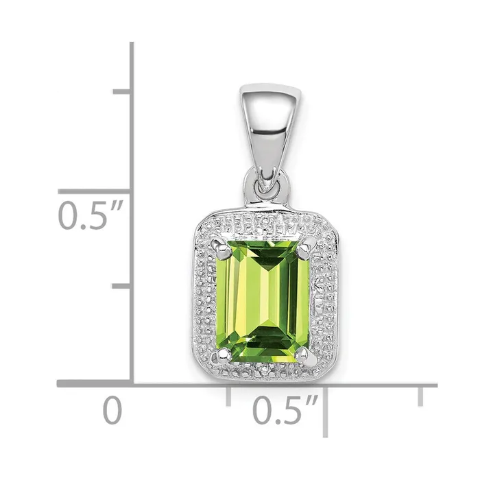 Goldia Sterling Silver Rhodium Plated Emeraldcut Peridot and Diamond Pendant Necklaces