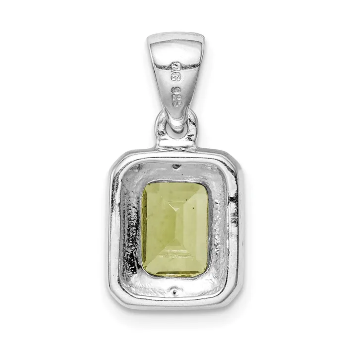 Goldia Sterling Silver Rhodium Plated Emeraldcut Peridot and Diamond Pendant Necklaces