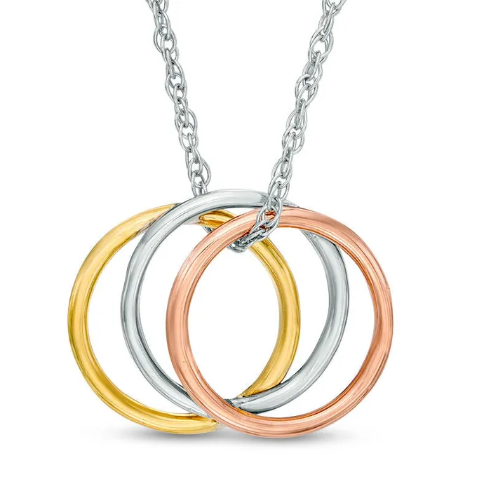 Goldia Triple Open Circle Pendant in 10K TriTone Gold Rings