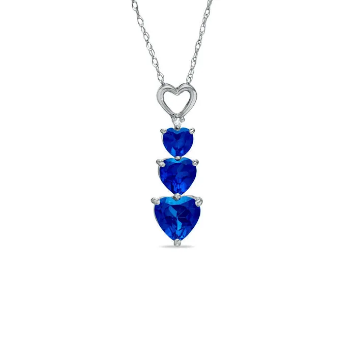 HeartShaped LabCreated Blue Sapphire and Diamond Accent Three Heart Pendant in 10K White Gold Goldia Necklaces HeartShaped LabCreated Blue Sapphire and Diamond Accent Three Heart Pendant in 10K White Gold Goldia Necklaces