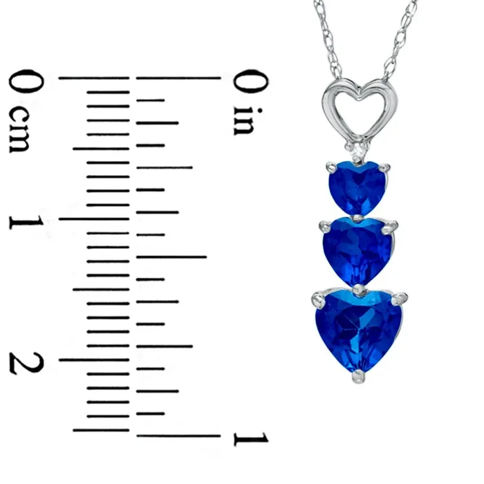 HeartShaped LabCreated Blue Sapphire and Diamond Accent Three Heart Pendant in 10K White Gold Goldia Necklaces