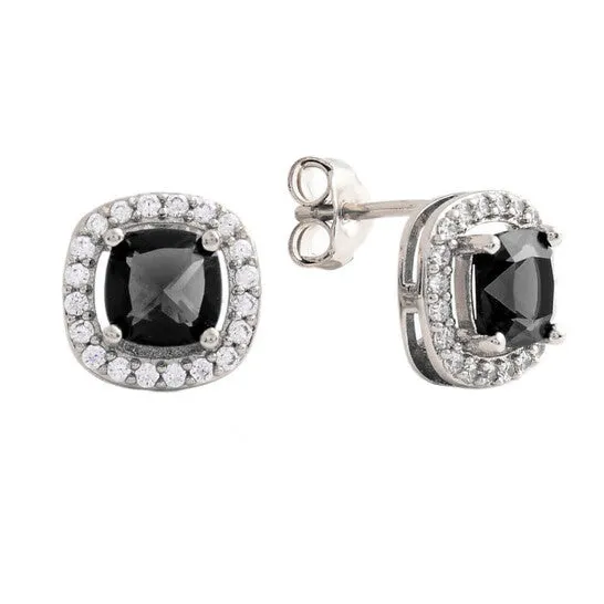 JMS always Earrings Original Elegant Confetti Womens 18K White Gold Plated Black CZ Simulated Cushion Diamond Halo Stud Earrings JMS always Earrings Original Elegant Confetti Womens 18K White Gold Plated Black CZ Simulated Cushion Diamond Halo Stud Earrings