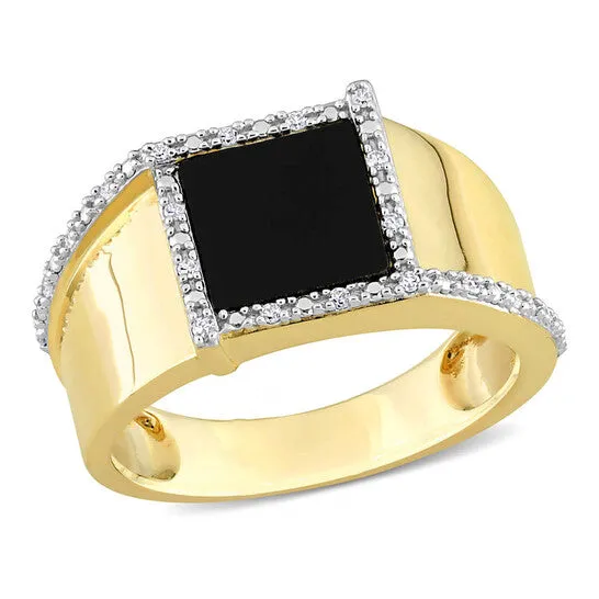 JMS always Original Amour 110 CT Diamond TW And 6 CT TGW Black Onyx Fashion Ring 10k Yellow Gold Rings JMS always Original Amour 110 CT Diamond TW And 6 CT TGW Black Onyx Fashion Ring 10k Yellow Gold Rings