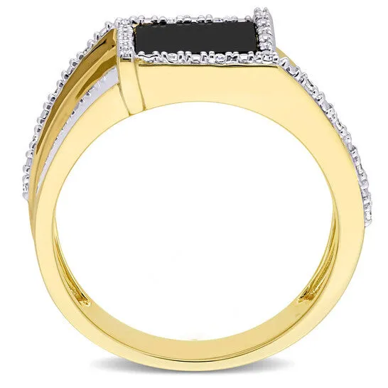 JMS always Original Amour 110 CT Diamond TW And 6 CT TGW Black Onyx Fashion Ring 10k Yellow Gold Rings