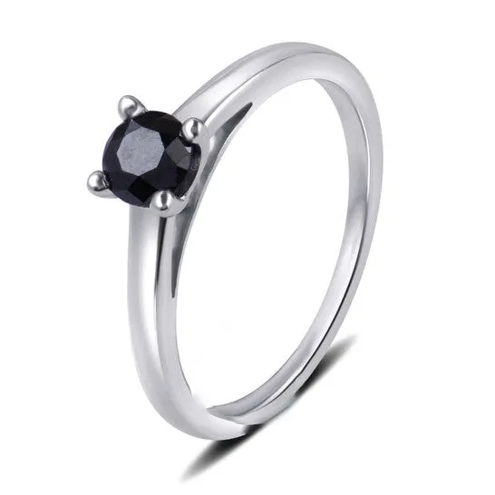 JMS always Original DiamondMuse 050 Carat Prong Setting Sterling Silver Solitaire Black Diamond Ring for Women Rings