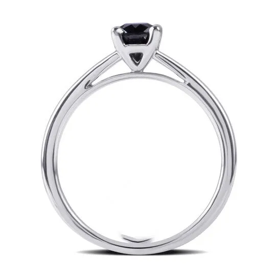 JMS always Original DiamondMuse 050 Carat Prong Setting Sterling Silver Solitaire Black Diamond Ring for Women Rings