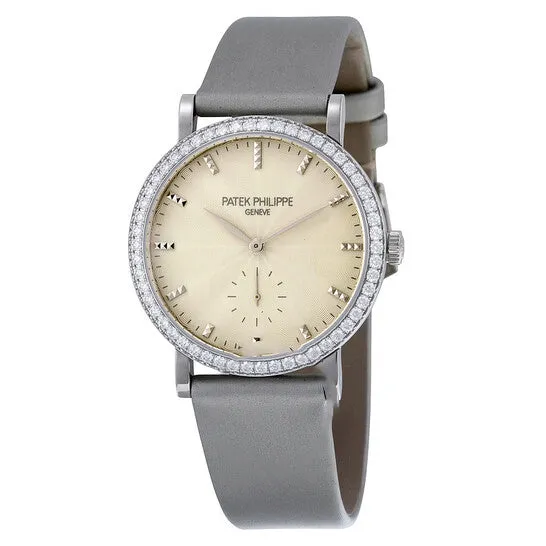 JMS always Watches Original Patek Philippe Calatrava Cream Guilloche Dial 18kt White Gold Diamond Ladies Watch 7120G001 JMS always Watches Original Patek Philippe Calatrava Cream Guilloche Dial 18kt White Gold Diamond Ladies Watch 7120G001