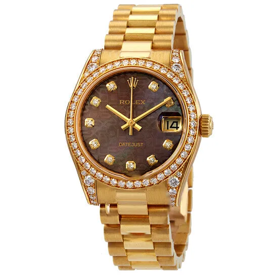 JMS always Watches Original Rolex Datejust 31 Black Mother of Pearl Jubilee Diamond Dial Ladies 18kt Yellow Gold President Watch 178158BKMJDP JMS always Watches Original Rolex Datejust 31 Black Mother of Pearl Jubilee Diamond Dial Ladies 18kt Yellow Gold President Watch 178158BKMJDP