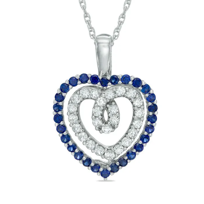 LabCreated Blue and White Sapphire Interchangeable Double Heart Pendant in Sterling Silver Goldia Necklaces LabCreated Blue and White Sapphire Interchangeable Double Heart Pendant in Sterling Silver Goldia Necklaces