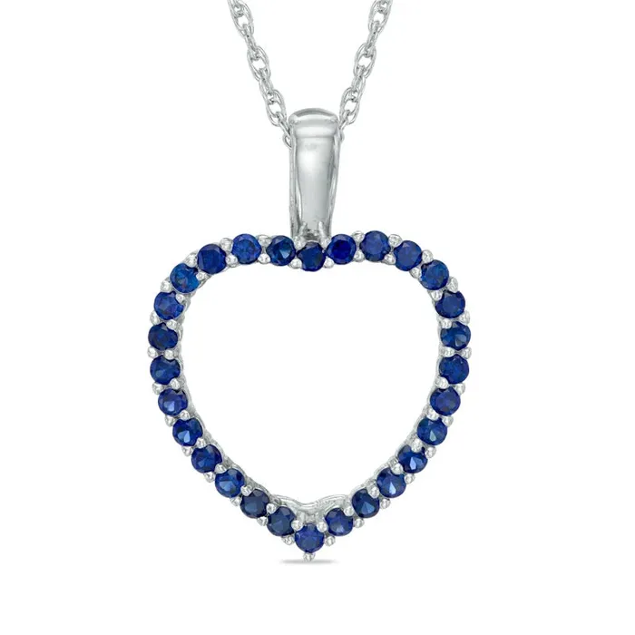 LabCreated Blue and White Sapphire Interchangeable Double Heart Pendant in Sterling Silver Goldia Necklaces