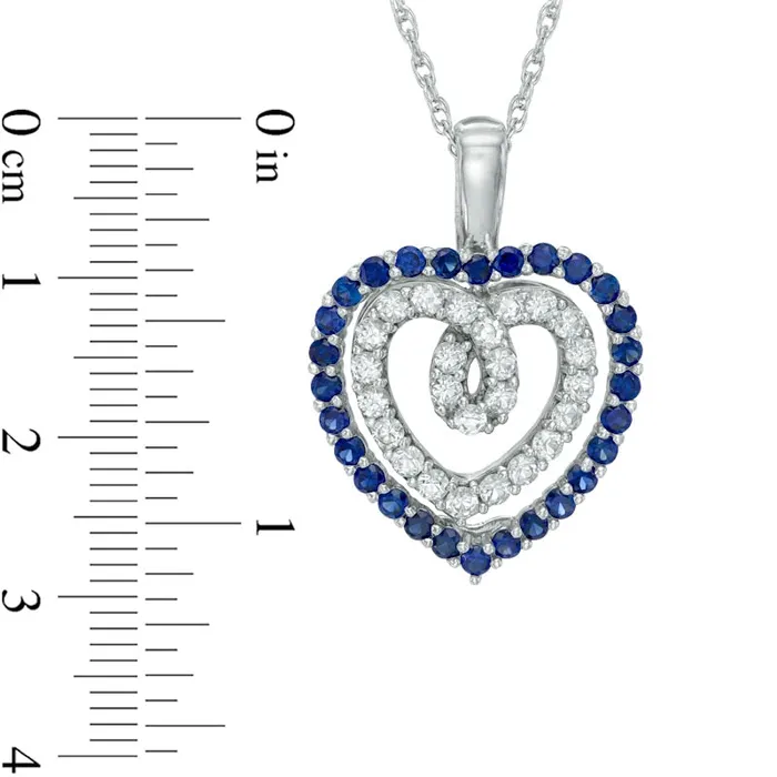 LabCreated Blue and White Sapphire Interchangeable Double Heart Pendant in Sterling Silver Goldia Necklaces