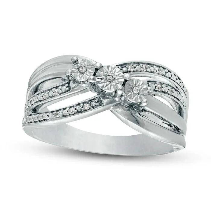 Natural Diamond Accent Three Stone Bypass Split Shank Promise Ring in Sterling Silver Goldia Rings Natural Diamond Accent Three Stone Bypass Split Shank Promise Ring in Sterling Silver Goldia Rings