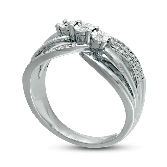 Natural Diamond Accent Three Stone Bypass Split Shank Promise Ring in Sterling Silver Goldia Rings Natural Diamond Accent Three Stone Bypass Split Shank Promise Ring in Sterling Silver Goldia Rings