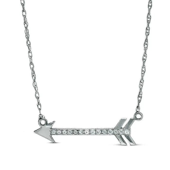 Necklaces 005 CT TW Natural Diamond LaserCut Sideways Arrow Necklace in 10K White Gold Goldia Necklaces 005 CT TW Natural Diamond LaserCut Sideways Arrow Necklace in 10K White Gold Goldia
