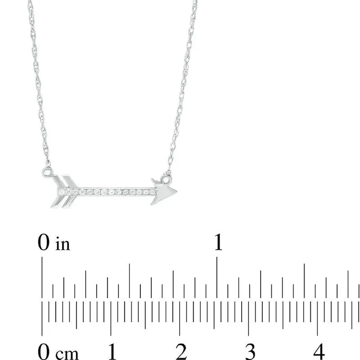 Necklaces 005 CT TW Natural Diamond LaserCut Sideways Arrow Necklace in 10K White Gold Goldia