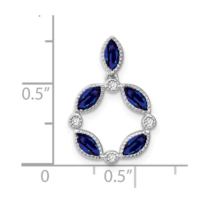 Necklaces 14k White Gold Marquise Sapphire and Real Diamond Pendant Goldia