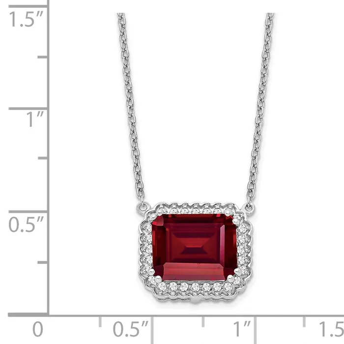 Necklaces 14k White Gold Octagon Created Ruby and Real Diamond 18in Necklace Goldia