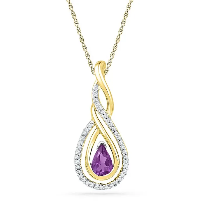 Necklaces gndatlanta 10kt Yellow Gold Pear Created Amethyst Diamond Teardrop Pendant 12 Cttw Necklaces gndatlanta 10kt Yellow Gold Pear Created Amethyst Diamond Teardrop Pendant 12 Cttw