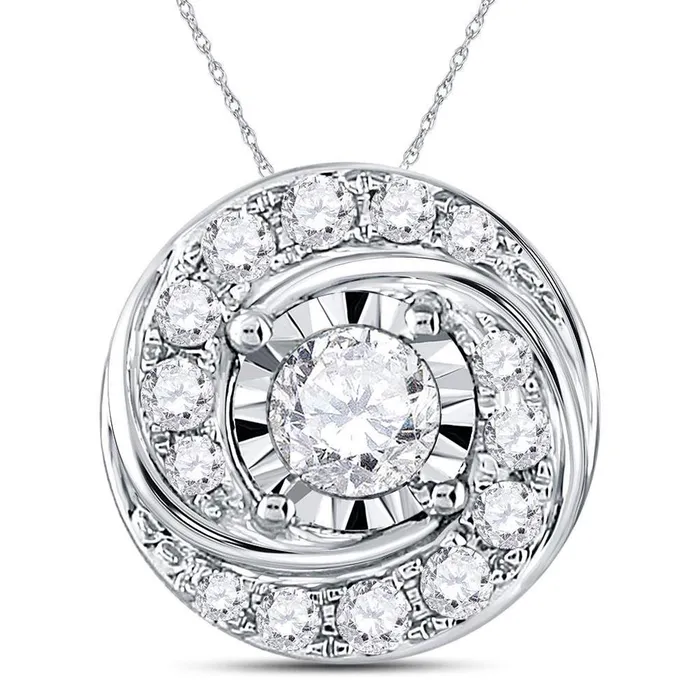Necklaces gndatlanta 14k White Gold Round Diamond Swirl Solitaire Pendant 12 Cttw Necklaces gndatlanta 14k White Gold Round Diamond Swirl Solitaire Pendant 12 Cttw