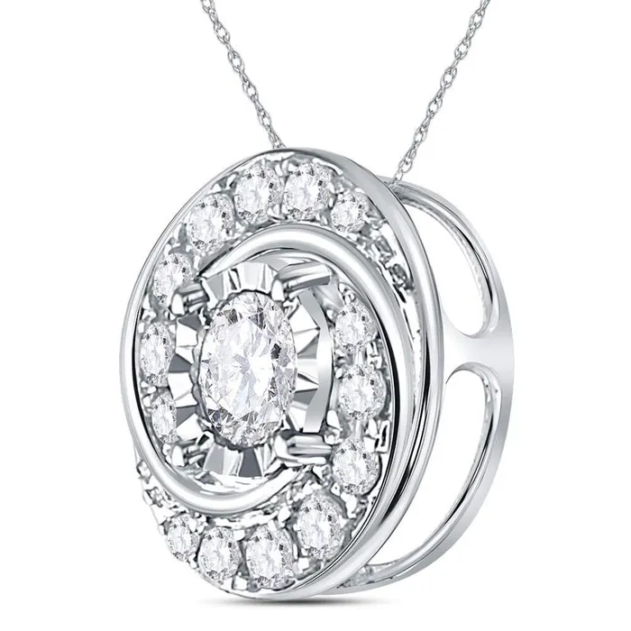 Necklaces gndatlanta 14k White Gold Round Diamond Swirl Solitaire Pendant 12 Cttw