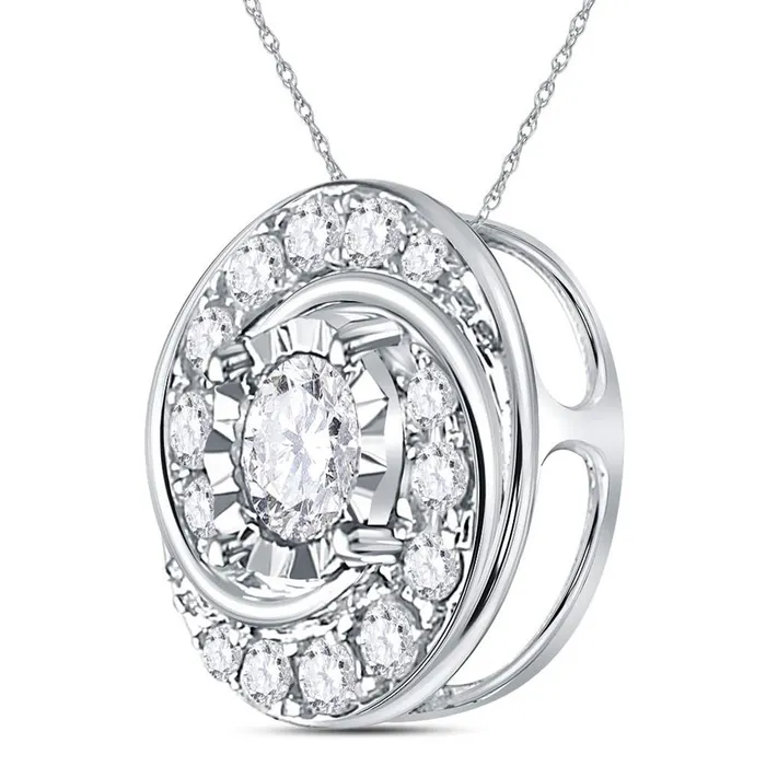 Necklaces gndatlanta 14k White Gold Round Diamond Swirl Solitaire Pendant 12 Cttw