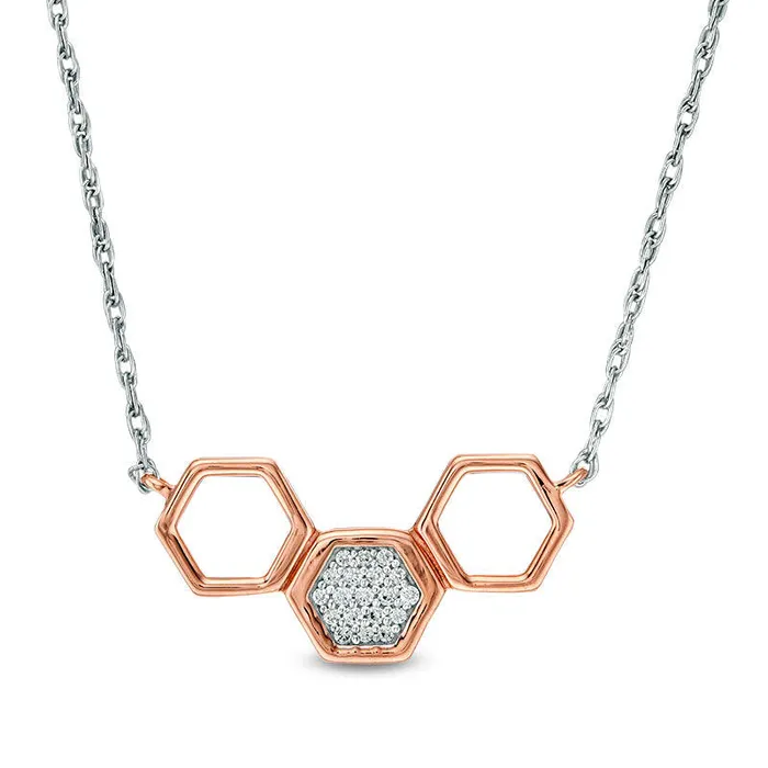 Necklaces Goldia 005 CT TW Natural Diamond Triple Hexagon Necklace in 10K TwoTone Gold 1865 Necklaces Goldia 005 CT TW Natural Diamond Triple Hexagon Necklace in 10K TwoTone Gold 1865
