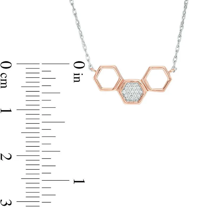 Necklaces Goldia 005 CT TW Natural Diamond Triple Hexagon Necklace in 10K TwoTone Gold 1865 Necklaces Goldia 005 CT TW Natural Diamond Triple Hexagon Necklace in 10K TwoTone Gold 1865