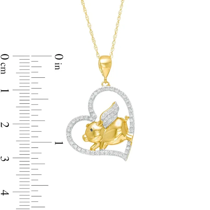 Necklaces Goldia 017 CT TW Enhanced Black and White Natural Diamond Pig with Wings Heart Pendant in Sterling Silver with 14K Gold Plate Necklaces Goldia 017 CT TW Enhanced Black and White Natural Diamond Pig with Wings Heart Pendant in Sterling Silver with 14K Gold Plate