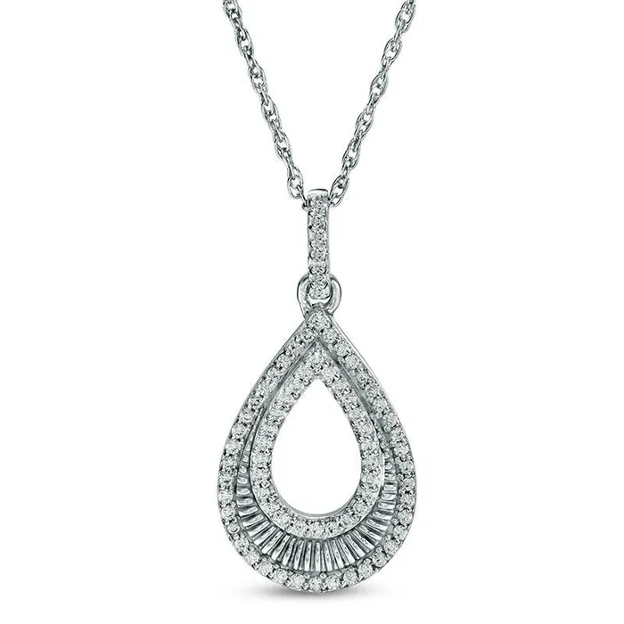 Necklaces Goldia 02 CT TW Natural Diamond and Textured Open Teardrop Pendant in 10K White Gold Necklaces Goldia 02 CT TW Natural Diamond and Textured Open Teardrop Pendant in 10K White Gold