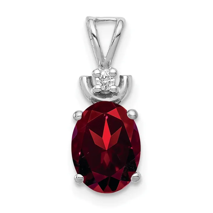 Necklaces Goldiacom 14k White Gold 8x6mm Oval Garnet AAA Diamond Pendant