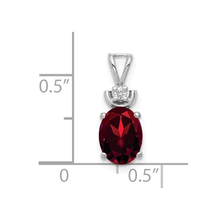 Necklaces Goldiacom 14k White Gold 8x6mm Oval Garnet AAA Diamond Pendant