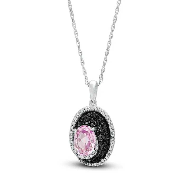 Necklaces Goldia Oval labCreated Pink Sapphire and 01 CT TW White and Enhanced Black Natural Diamond Pendant in Sterling Silver Necklaces Goldia Oval labCreated Pink Sapphire and 01 CT TW White and Enhanced Black Natural Diamond Pendant in Sterling Silver