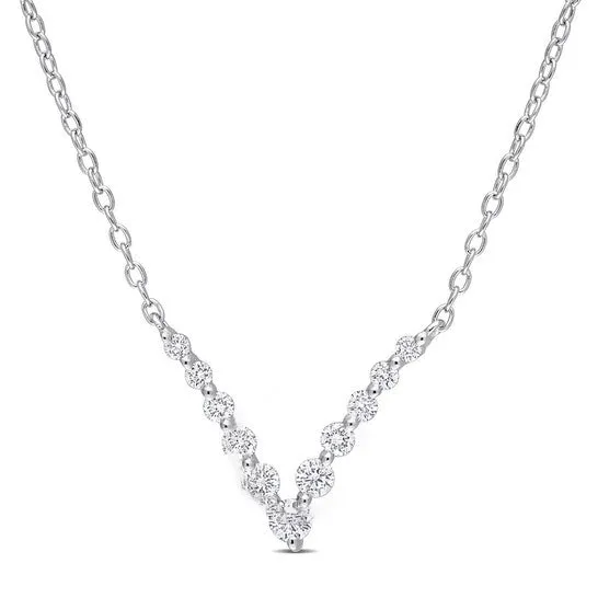 Necklaces JMS always Original Created Forever 13 CT TGW Lab Created Diamond Graduated V Necklace in Platinum Plated Sterling Silver Necklaces JMS always Original Created Forever 13 CT TGW Lab Created Diamond Graduated V Necklace in Platinum Plated Sterling Silver